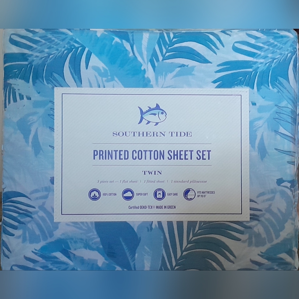 New Southern Tide Twin Size sheet set Tropical Blue